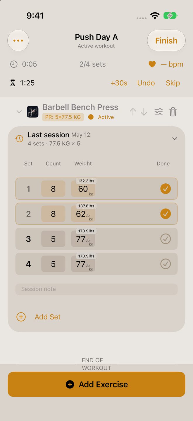 Active workout in the Warzone theme, light appearance